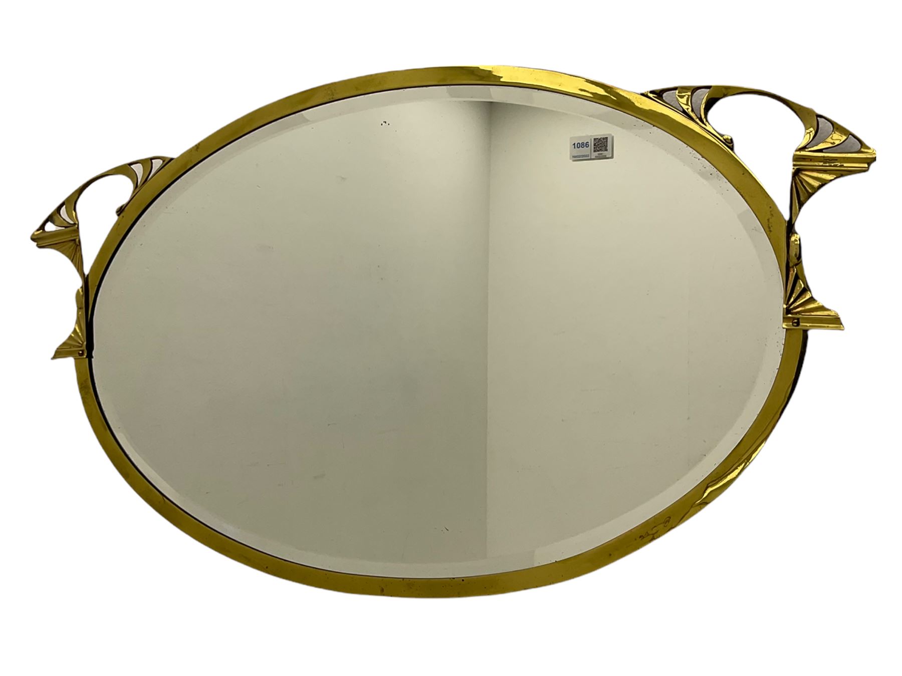 Art Nouveau brass oval wall mirror - Image 3 of 4