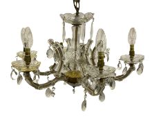 Cut glass and brass six branch chandelier