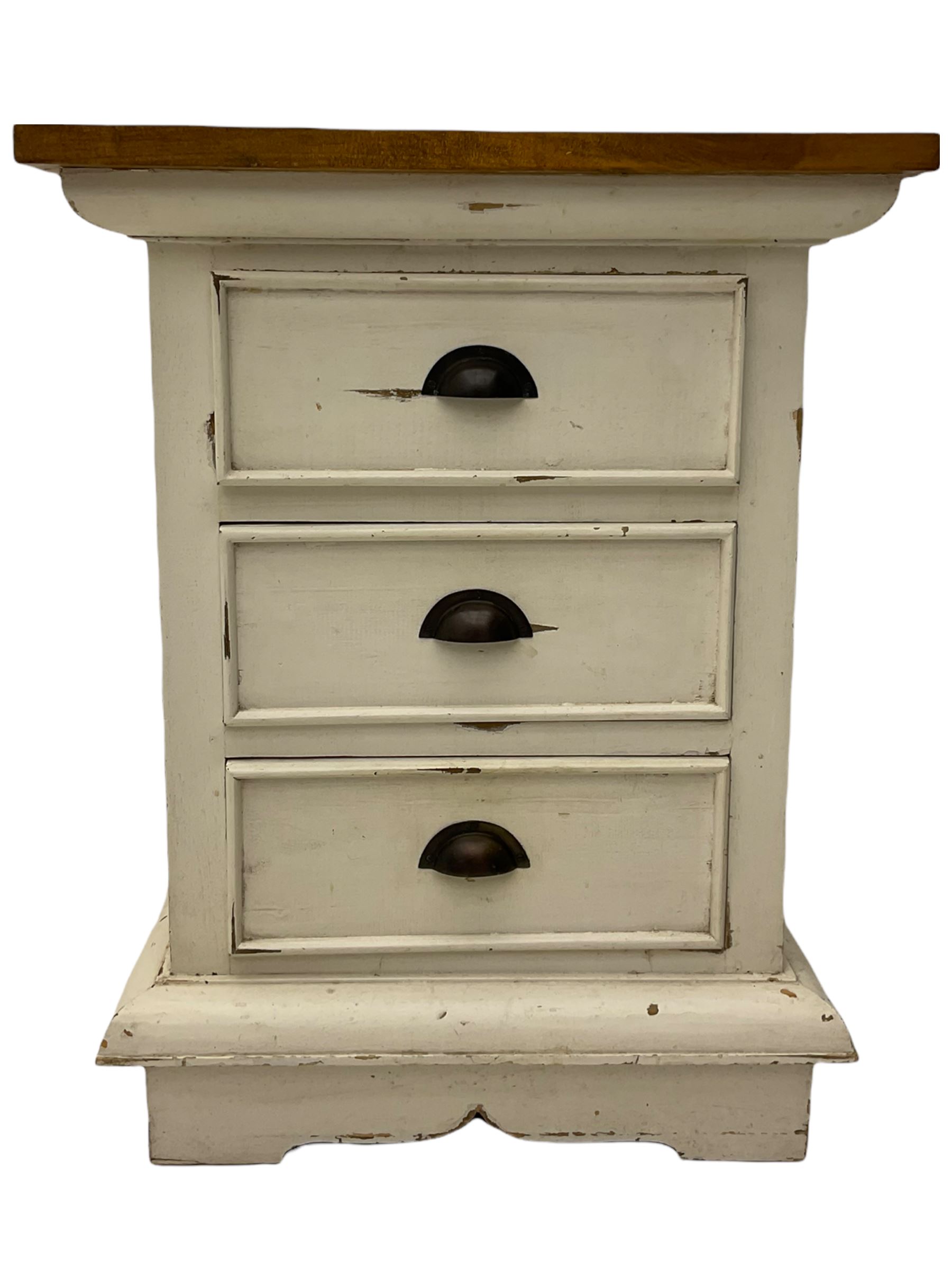 Painted three drawer pedestal chest