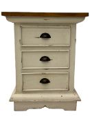 Painted three drawer pedestal chest