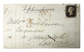 Queen Victoria penny black stamp on advertisement letter 'Browne & Compy Bridgwater'
