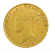 Queen Victoria 1872 gold full sovereign coin