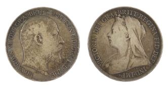 King Edward VII 1902 and Queen Victoria 1895 crown coins