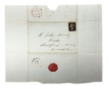 Queen Victoria penny black stamp on letter / entire