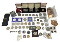 Coins and medallions including various commemorative crowns