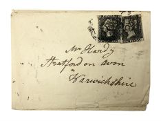 Two Queen Victoria penny black stamps on single cover