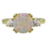 Silver-gilt single stone opal and cubic zirconia ring