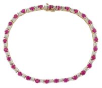 9ct gold round ruby and diamond link bracelet