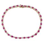 9ct gold round ruby and diamond link bracelet