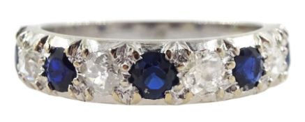 White gold nine stone sapphire and old cut diamond half eternity ring