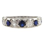 White gold nine stone sapphire and old cut diamond half eternity ring