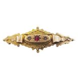 9ct gold diamond and pink stone mourning brooch