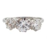 Platinum three stone round brilliant cut diamond ring