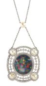 Early 20th century platinum milgrain set black opal