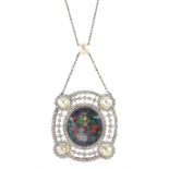 Early 20th century platinum milgrain set black opal