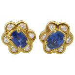 Pair of 18ct gold sapphire and diamond cluster stud earrings