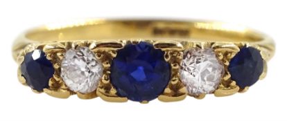 Early-mid 20th century 18ct gold five stone sapphire and diamond ring