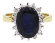 18ct gold oval sapphire and diamond cluster ring