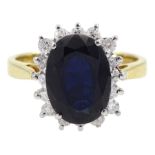 18ct gold oval sapphire and diamond cluster ring