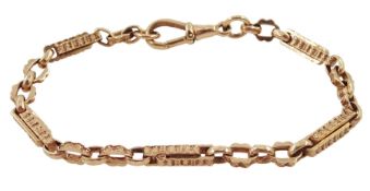 Rose gold fancy bar link and curb chain bracelet