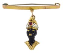 15ct gold enamel and pink stone set Blackamoor pendant