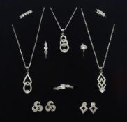 Three silver cubic zirconia pendant necklaces