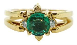 18ct gold round emerald and diamond reversible ring