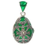 Silver green plique-a-jour and marcasite locket pendant