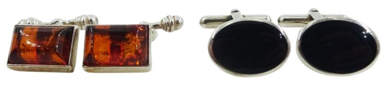 Two pairs of silver stone set cufflinks