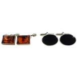 Two pairs of silver stone set cufflinks