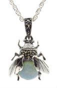 Silver opal and marcasite bug pendant necklace