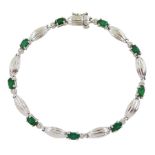 9ct white gold oval emerald and diamond link bracelet