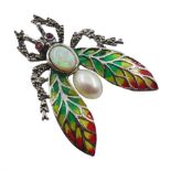 Silver plique-a-jour opal