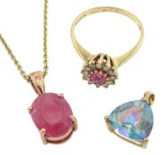 9ct gold single stone ruby pendant necklace