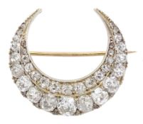 Victorian gold and silver diamond crescent brooch