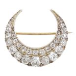 Victorian gold and silver diamond crescent brooch