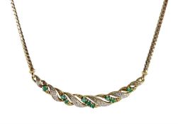 9ct gold emerald and diamond necklace