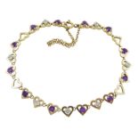 9ct gold round amethyst and diamond heart link bracelet