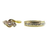 18ct gold three stone diamond crossover ring a 9ct gold diamond chip ring