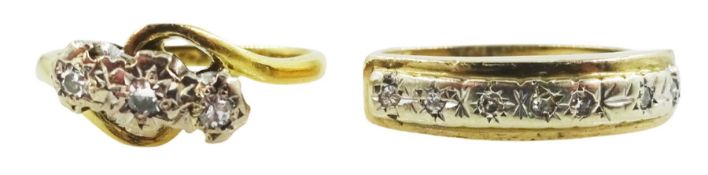 18ct gold three stone diamond crossover ring a 9ct gold diamond chip ring