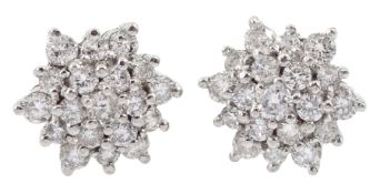 Pair of 18ct white gold diamond cluster stud earrings