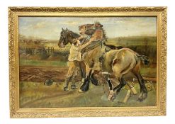 T F Garnett (British 19th/20th century): Horse Breaking Free from Plough