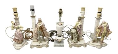 Five Capodimonte style table lamps