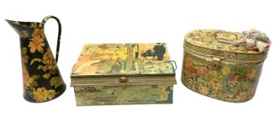 Modern Decoupage hat box with guilt detail together with a decoupage jug and box