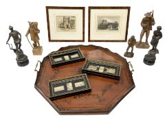 Mahogany tray of octagonal form decorated with painted floral swags and roses