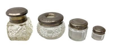 Hallmarked silver top dressing table jars