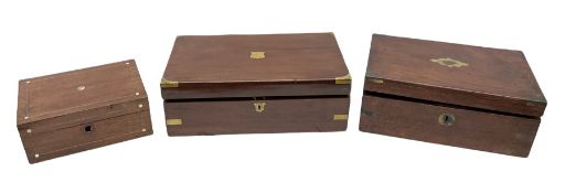 Two Victorian mahogany brass banded writing boxes