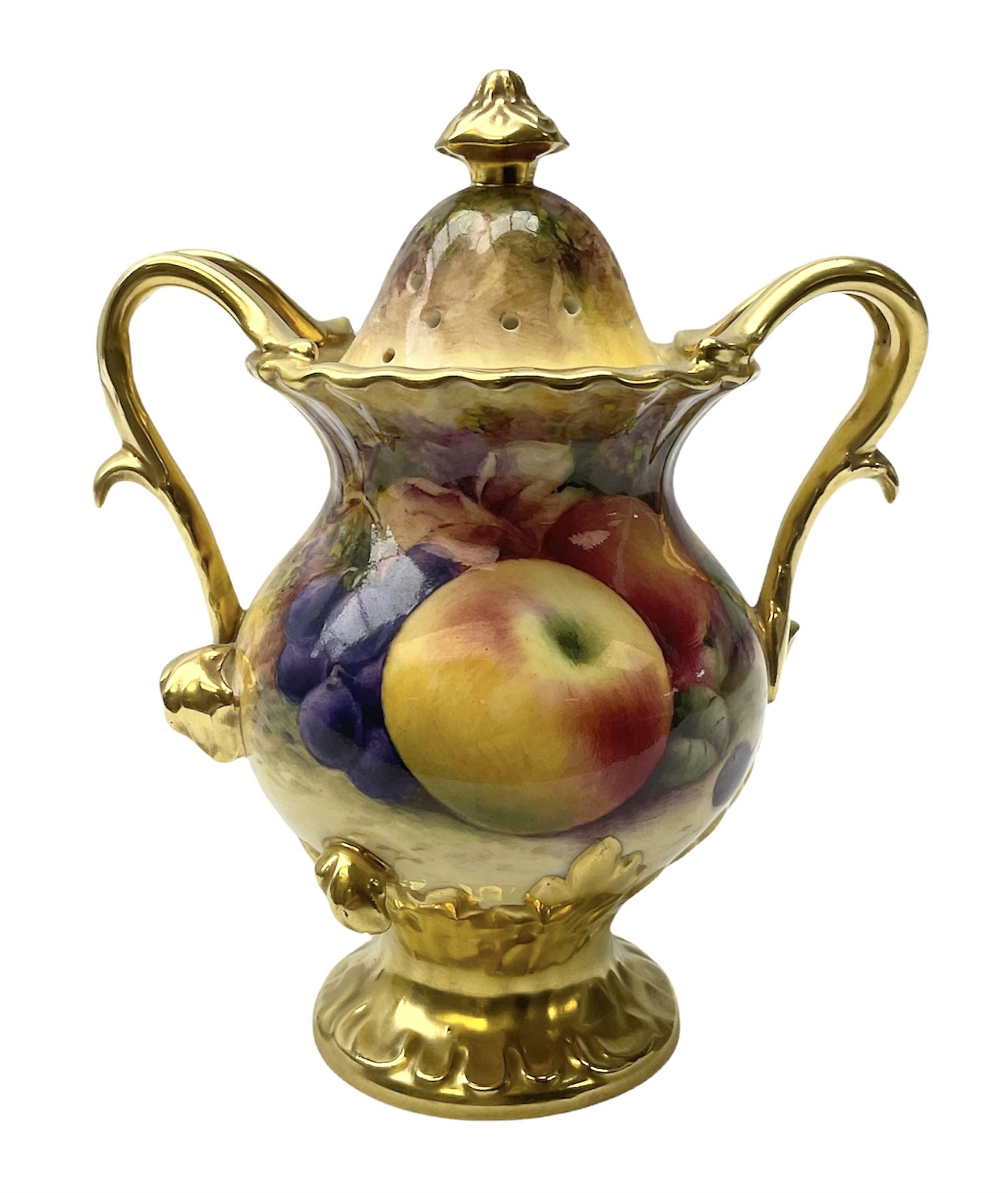 Coalport pot pourri vase with twin gilt handles