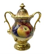 Coalport pot pourri vase with twin gilt handles