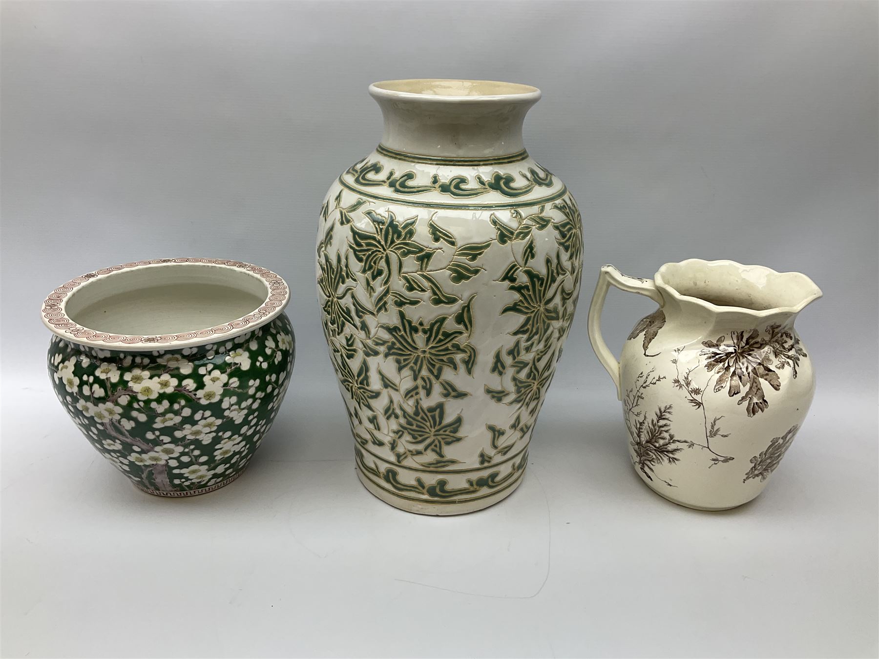 Large stoneware vase of baluster form decorated with green foliate design on white ground - Image 3 of 5